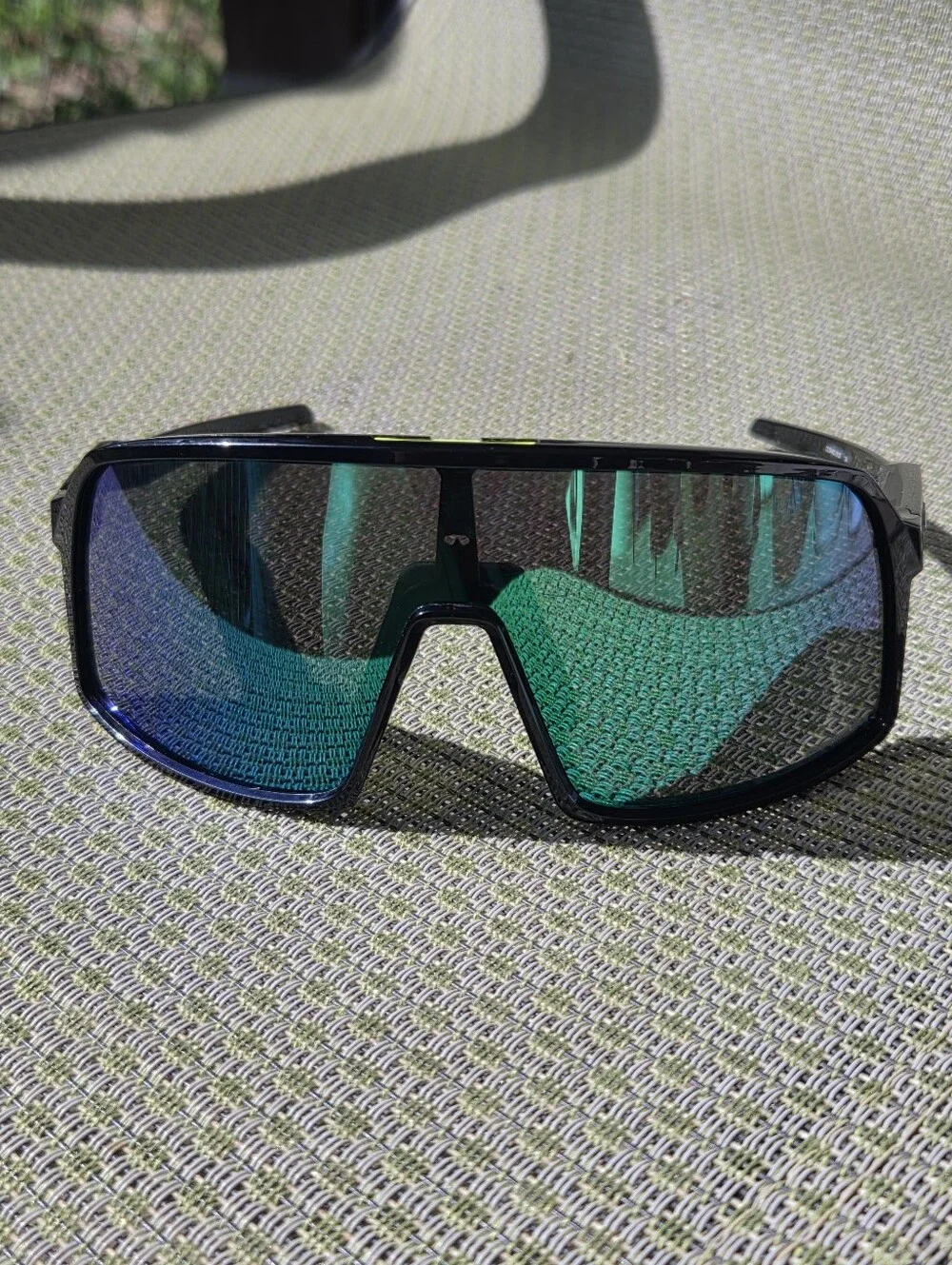 Oakley Sutro Black Frame Shield Sunglasses with Blue-Green Mirrored Lens